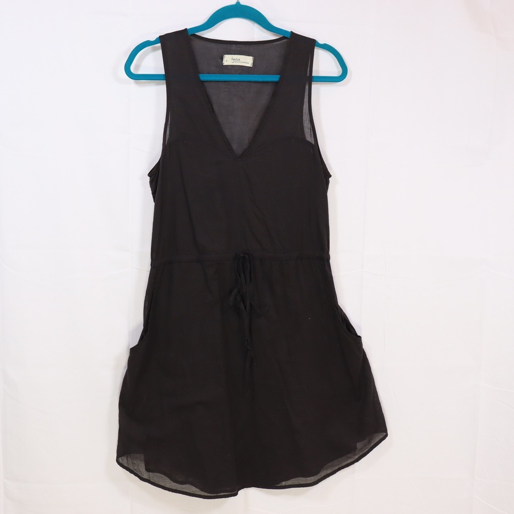 Tysa V-Neck Mini Dress 3 Black Womens Drawstring Gauze Summer